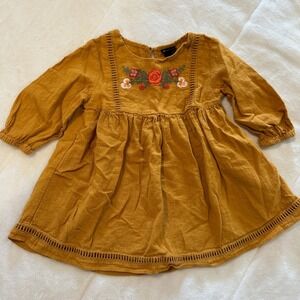 Art Class Girls Mustard Yellow Embroidered Floral Long Sleeve Baby Dress 12M